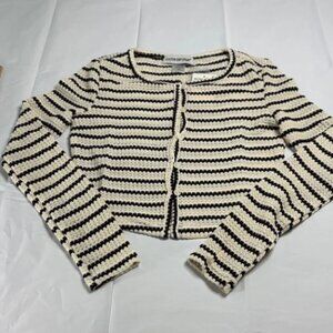 Cotton Emporium Striped Knit Cardigan in Black and Cream